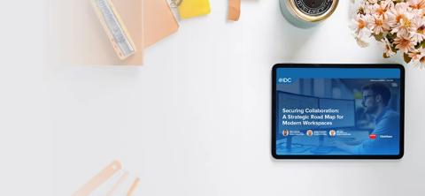 Office desk table with tablet,coffee cup ,pencil ,flower ,notepad on white desk. Top view with copy space.