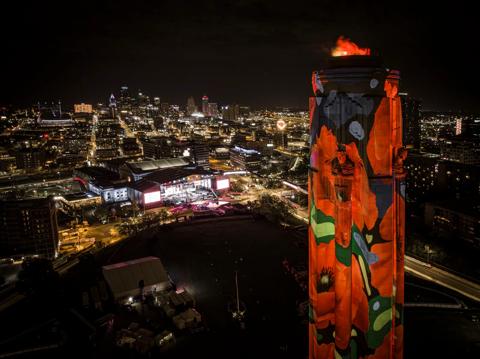 Pictures Customer story for Poppy Remembrance projection mapping at the National WWI Museum and Memorial in Kansas City, Missouri done by DWP during the NFL Draft 2023