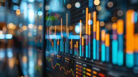 Imagine a colorful visualization panel showcasing economic data through interactive graphs and charts, presenting encouraging growth and optimistic shifts across different financial sectors. The setting is within a contemporary analytics platform.