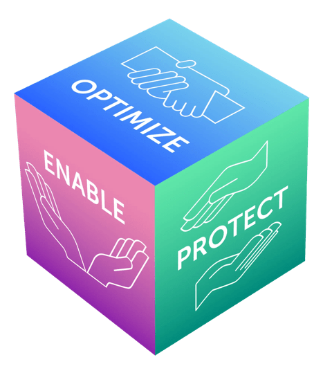 Enable-Protect-Optimize cube, transparentg