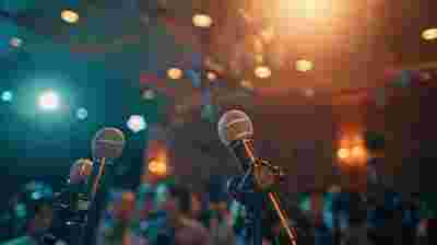 20240719132837list 152 6. Press Conference: Multiple microphones from different media outlets set up on a podium, ready for a press conference. HD, lifestyle photo, commercial photo, soft light, light photo --ar 16:9 --style raw --stylize 250 Job ID: 4eb3e371-b7ef-4d09-bf5f-336e2a540493