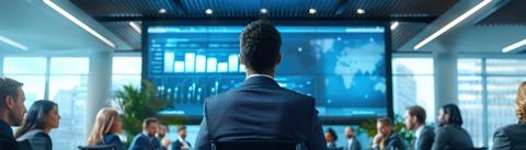 Barco UniSee II LCD video wall in boardroom for corporate applications