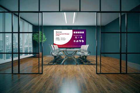 Modern conference room with night city view. 3D Rendering