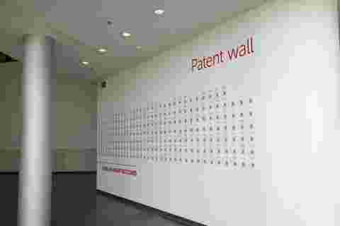 Barco's patent wall in Kortrijk, Belgium