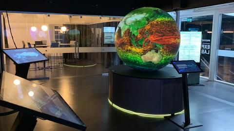 Pictures for customer story "Visualizing biodiversity research in Sweden with Barco-powered GeoDome Globe installations" about Elumenati GeoDome Globe with F80 and F90 projectors in new biodiversity exhibit at Skansen in Stockholm and the new Wadströms Exploranation Laboratory which his part of the Visualization Center C  at Linköping University