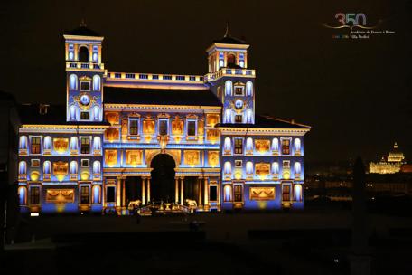Projection mapping onto internal facade of the Villa Medici, telling the (hi)story of the French Academy