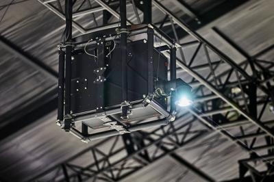 Barco projector in rental frame for Ouchhh Studio’s epic Wisdom of AI Light exhibition at the Illuminate Adelaide 2022