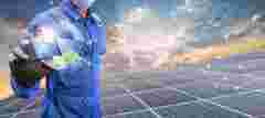 stock image of electricity solar panels worker nomowmay