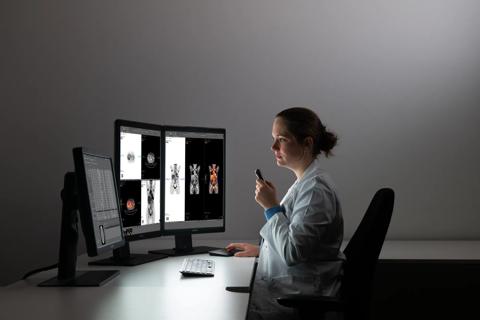 reading room with dual head Nio 3MP display and Eonis worklist display - 2023