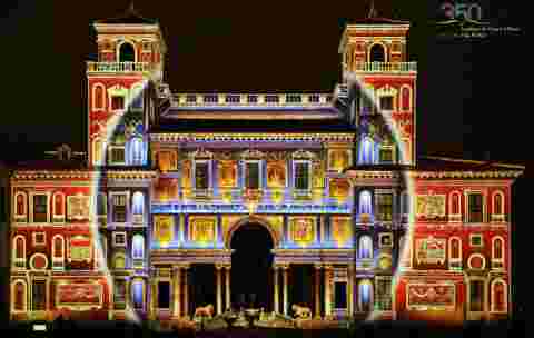 Projection mapping onto internal facade of the Villa Medici, telling the (hi)story of the French Academy