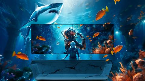 Barco UniSee II in corporate lobby, underwater image campaign