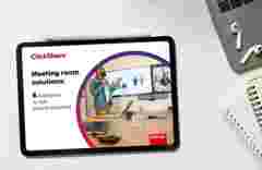 Digital tablet on white office desk table notebook, laptop and other office supplies. Top view with copy space