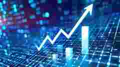 Financial growth visualization. Arrow up and stock market bars on digital background, illustrating success and investment in business and finance Ai generative.