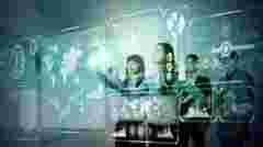 video wall management suite image woman touch screen futuristic video wall  stock image