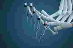Robot surgeon, robotic equipment, manipulators. Minimally invasive surgical innovation with three-dimensional overview. Technology, the future of medicine, surgeon. 3D render, 3D illustration