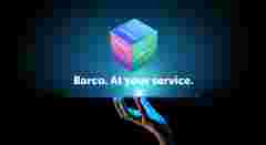 Campaign visual Barco. At your service. hand, cube, tablet
