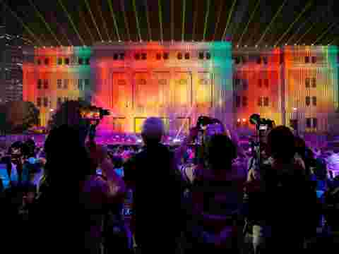 Light and Sound Story - Shanghai concert hall projection mapping show with UDX - audience holding phone - customer story pictures