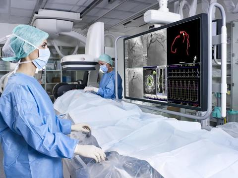 A doctor looking at a custom medical display